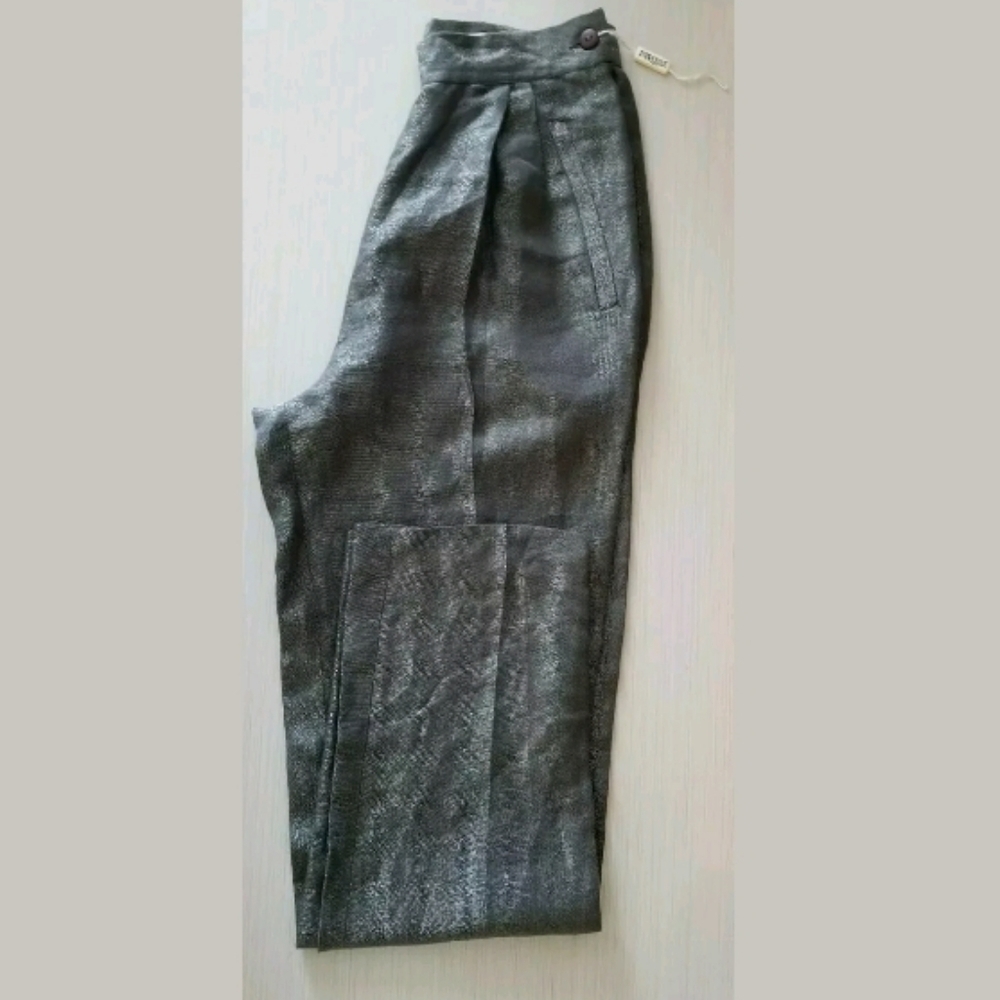 Italian Metalic Linen sheer Trousers Pants Hight waist pants Size 27